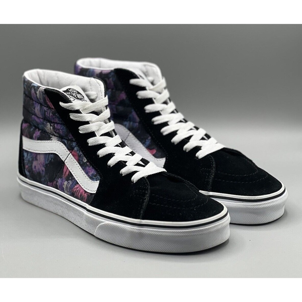 VANS Sk8-Hi Pressed Floral Black True White Skate Shoe Women's 9.5 / Mens 8 READ